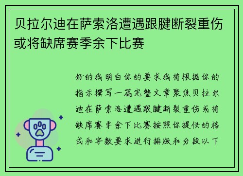 贝拉尔迪在萨索洛遭遇跟腱断裂重伤或将缺席赛季余下比赛
